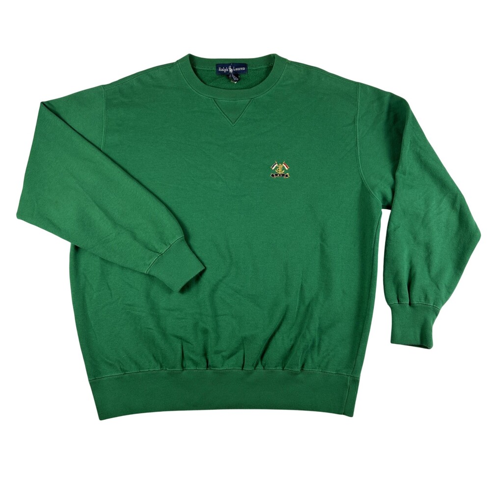 Vintage Ralph Lauren Sweatshirt Mens M Fleece Pullover Crewneck Flag Crest Logo